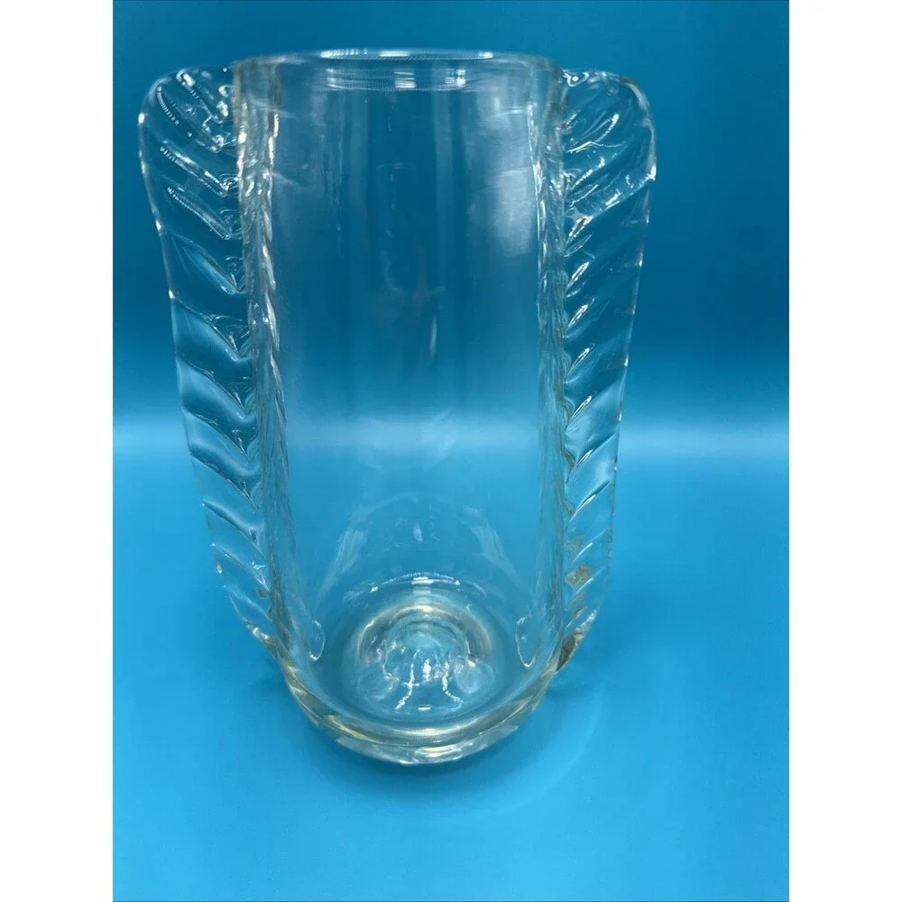 VNT Braided Glass Vase Handblown Clear W/ Slight Green  Tint 7.5”